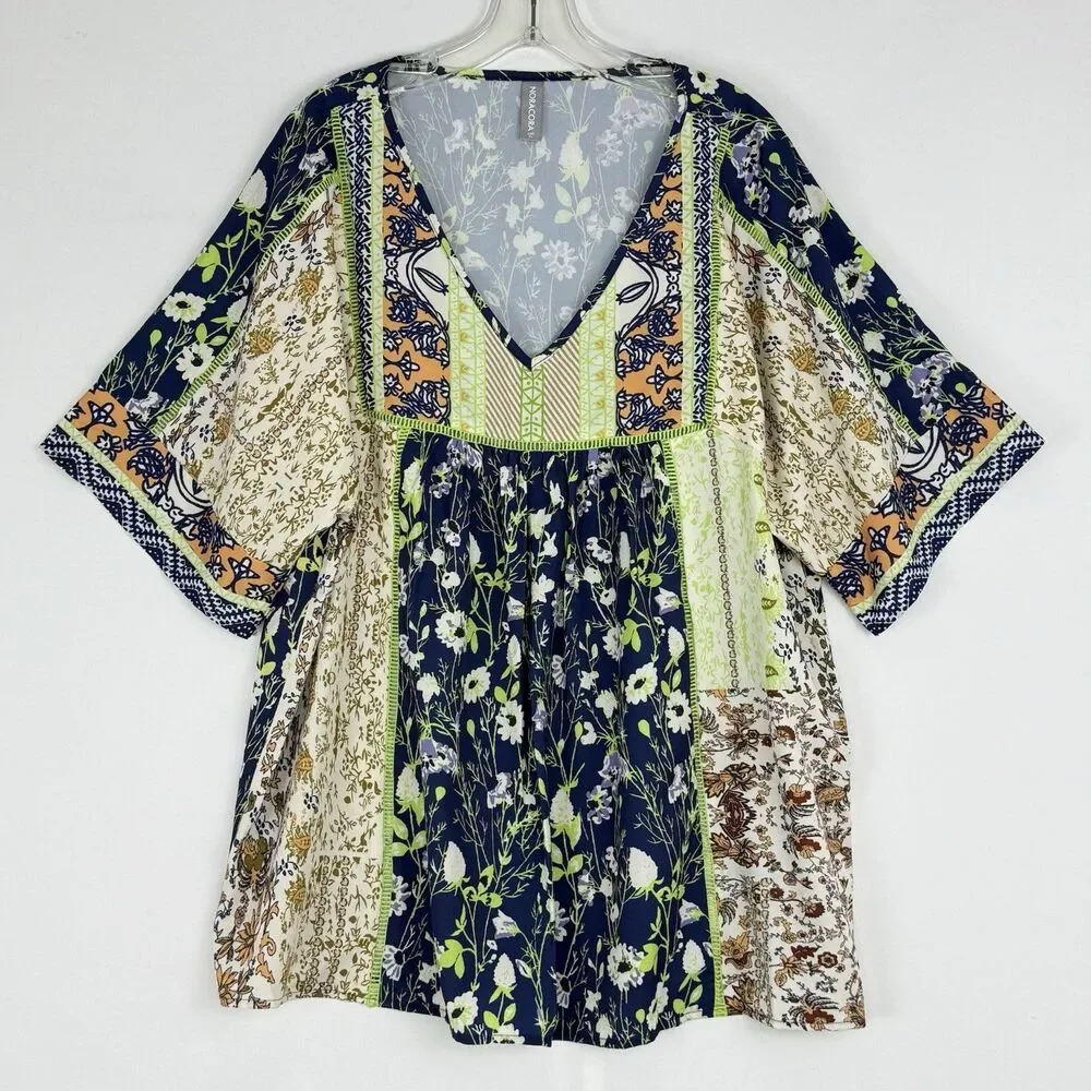 Norecoora Peasant BOHO Floral V-Neck Short Sleeve Top Blouse Size XL - Picture 2 of 15